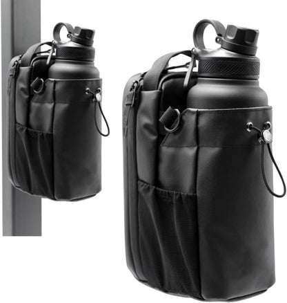 Black Magnetic Gym Water Bottle Holder Bag - Crossbody Sling Pouch for Essentials