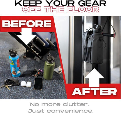 Black Magnetic Gym Water Bottle Holder Bag - Crossbody Sling Pouch for Essentials